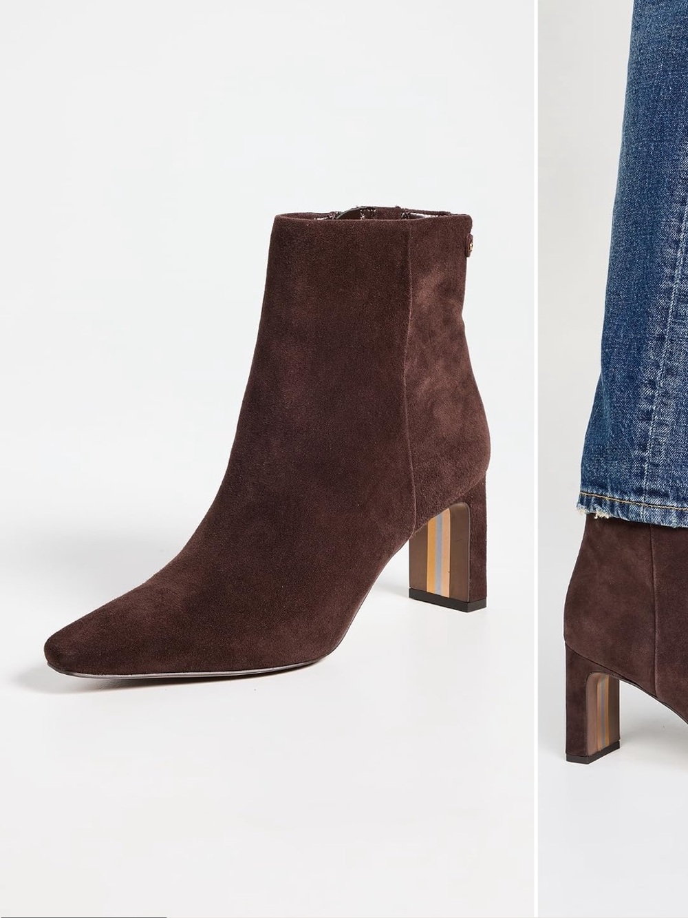 Sam Edelman Saige Booties - Dark Brown Suede Block Heel Ankle Boots